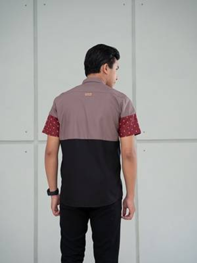 Product image Fadkhera - Baju Koko Modern Manaf Short Dusty Grey - Black - Red Maroon S