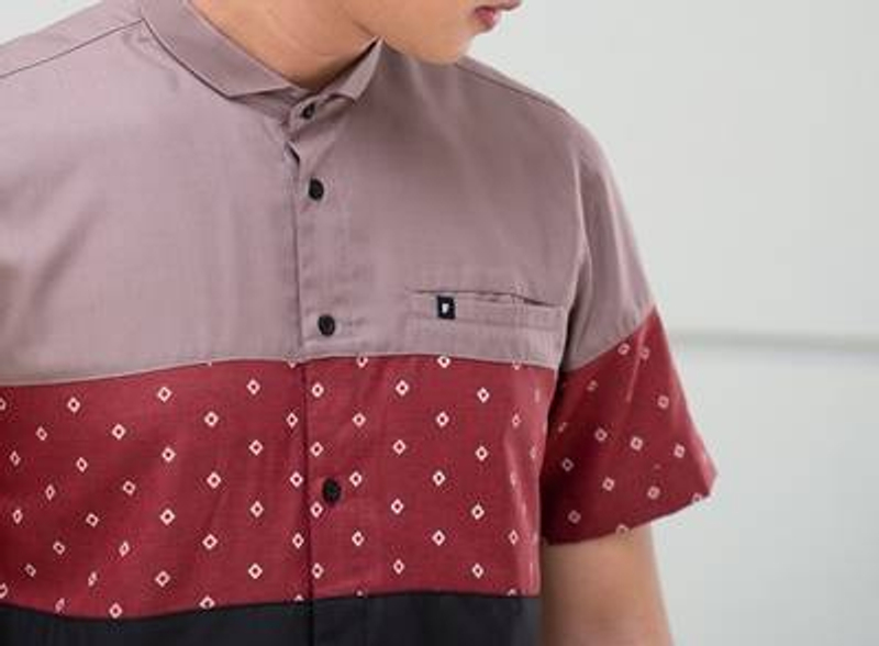 Product image Fadkhera - Baju Koko Modern Manaf Short Dusty Grey - Black - Red Maroon S