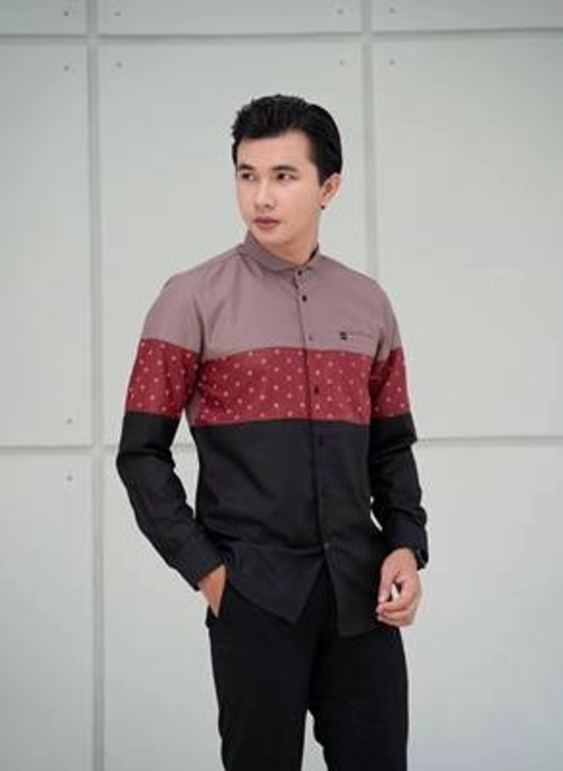 Product image Fadkhera - Baju Koko Modern Manaf Long Dusty Grey - Black - Red Maroon M