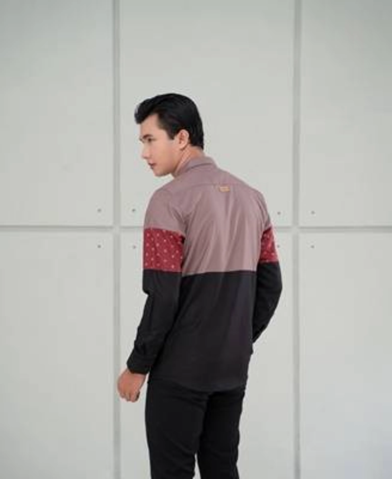 Product image Fadkhera - Baju Koko Modern Manaf Long Dusty Grey - Black - Red Maroon M