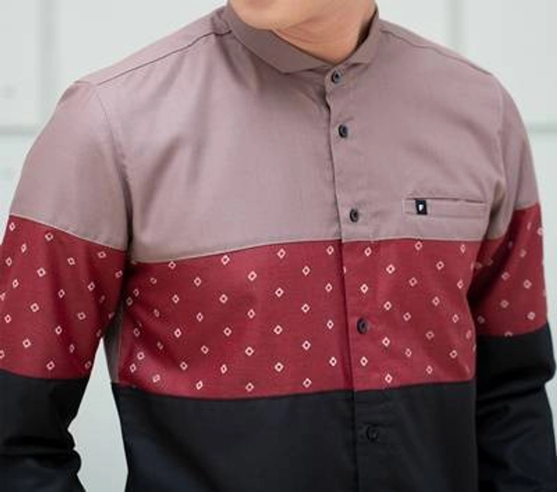 Product image Fadkhera - Baju Koko Modern Manaf Long Dusty Grey - Black - Red Maroon M