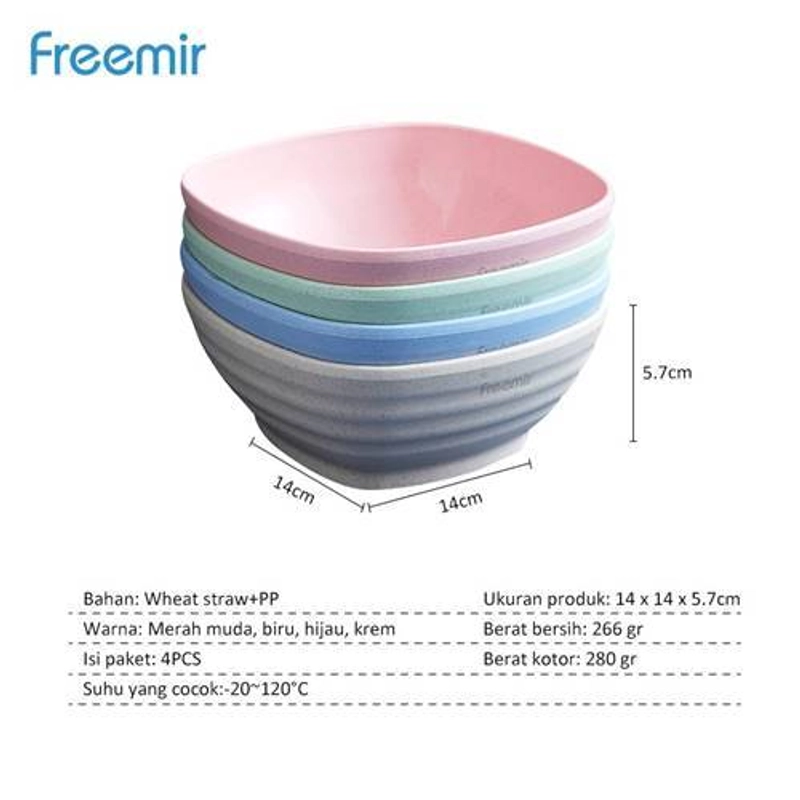 Product image freemir Wheat stripe square bowl set 4PCS 14cm WB4F- 8601  14 x 14 x 5.7 cm  Mix