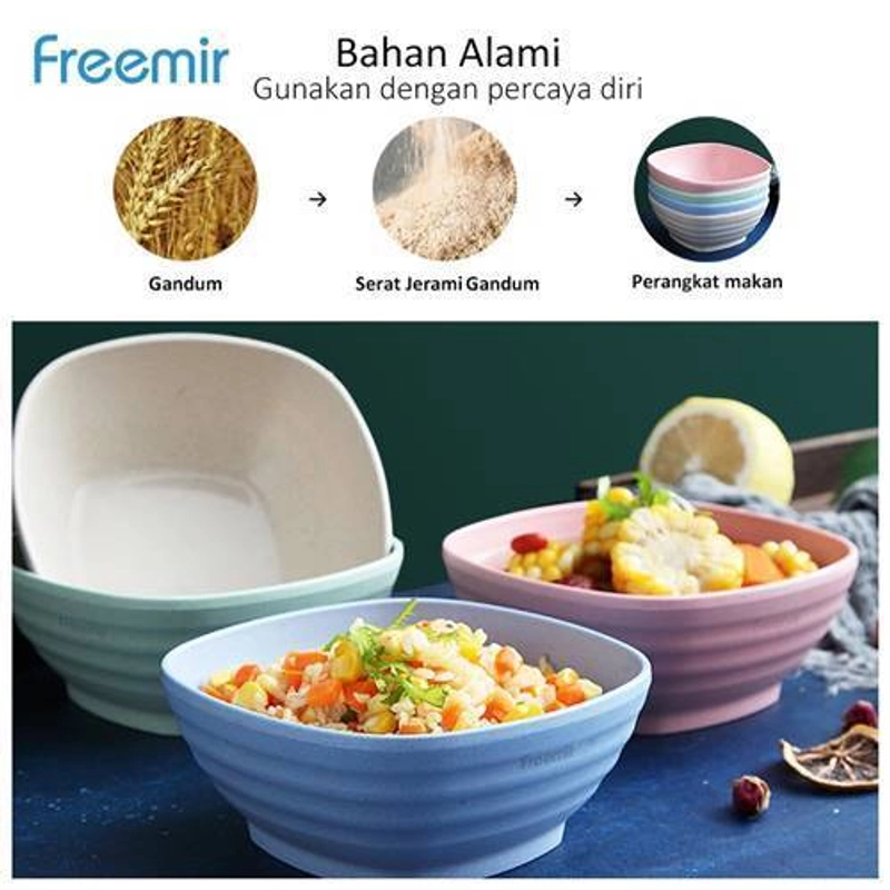 Product image freemir Wheat stripe square bowl set 4PCS 14cm WB4F- 8601  14 x 14 x 5.7 cm  Mix