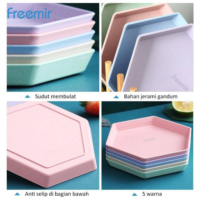 Product image Freemir Wheat Straw Hexagonal Dish Sets 5 pcs WSDF-8901 14 x 14 x 2 cm Mix