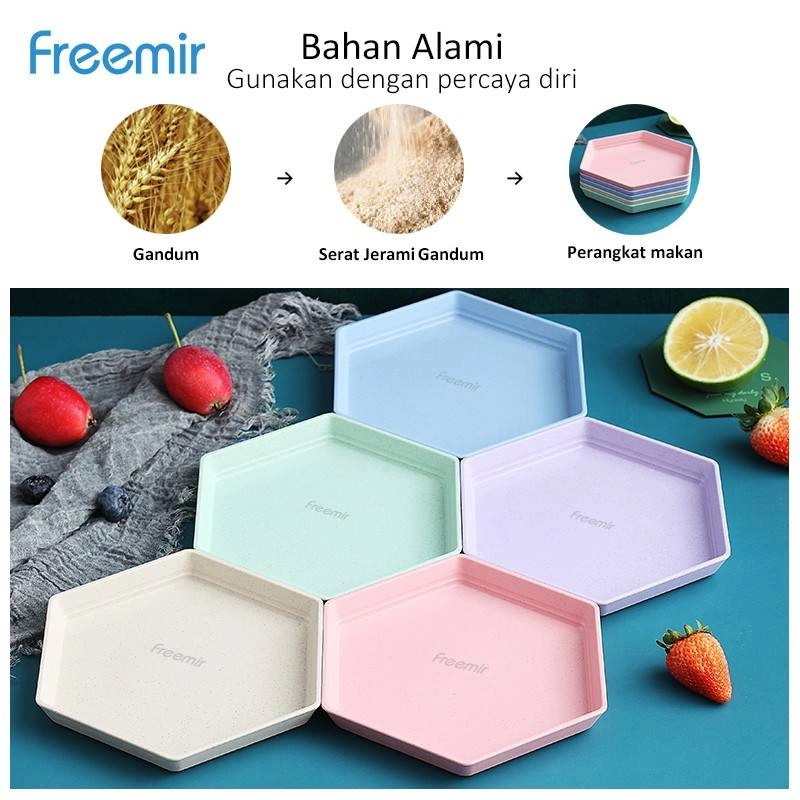 Product image Freemir Wheat Straw Hexagonal Dish Sets 5 pcs WSDF-8901 14 x 14 x 2 cm Mix