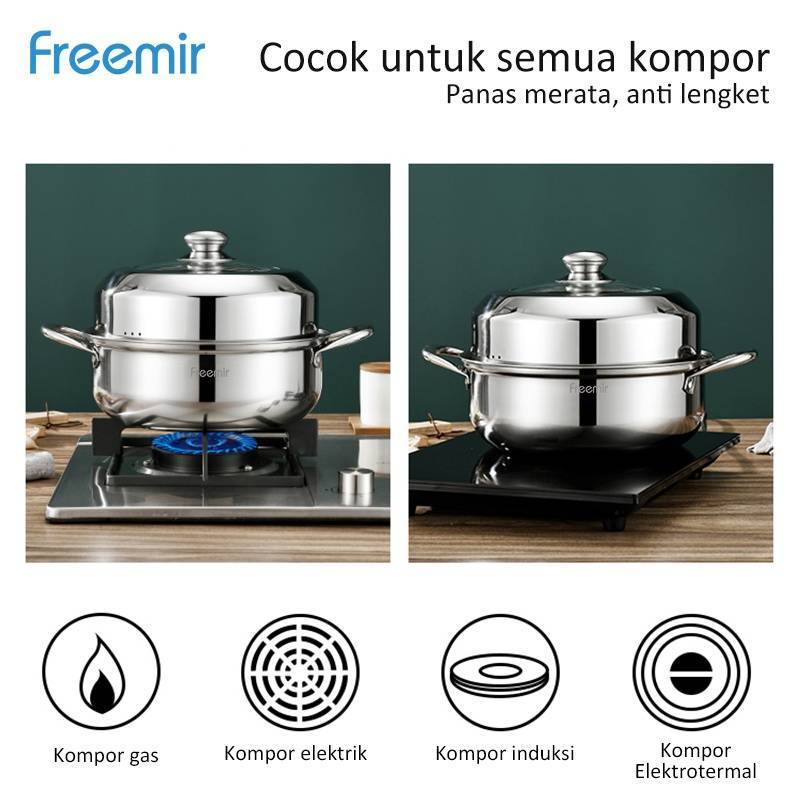 Product image Freemir 28cm Steel Handle Steamer With Steaming Grate 28SF-8201 Silver