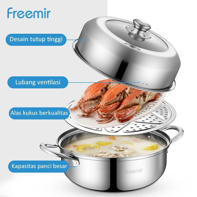 Product image Freemir 28cm Steel Handle Steamer With Steaming Grate 28SF-8201 Silver