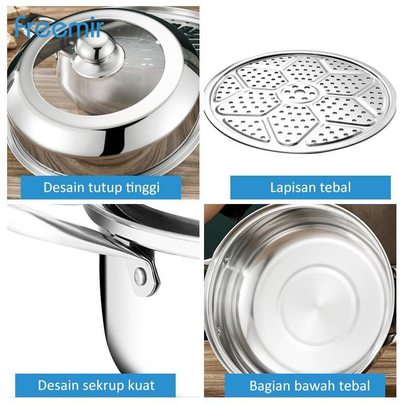 Product image Freemir 28cm Steel Handle Steamer With Steaming Grate 28SF-8201 Silver