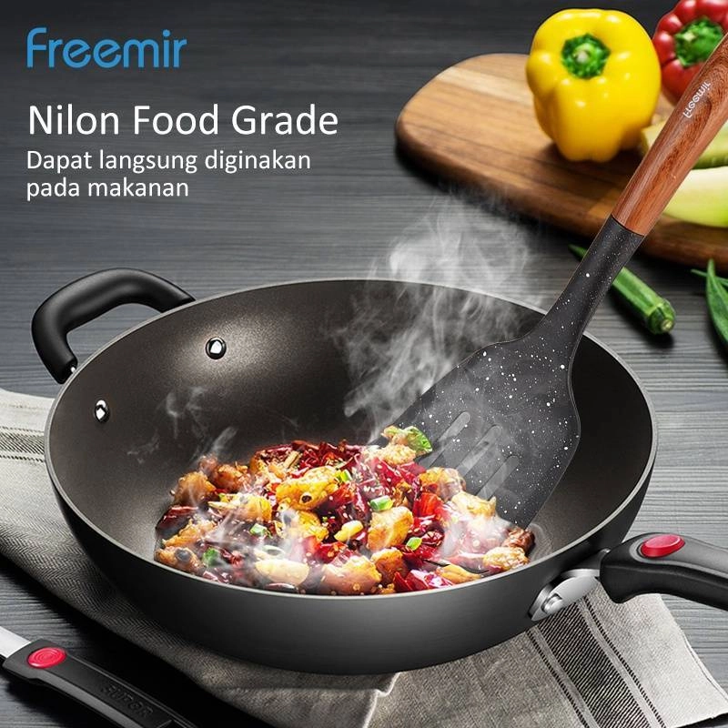 Product image Freemir Nylon Slotted Shovel With Wood Grain Color Handle 33 x 9,8 cm Black With dots