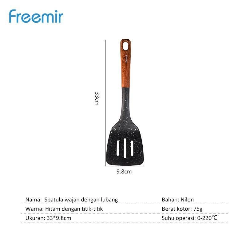 Product image Freemir Nylon Slotted Shovel With Wood Grain Color Handle 33 x 9,8 cm Black With dots