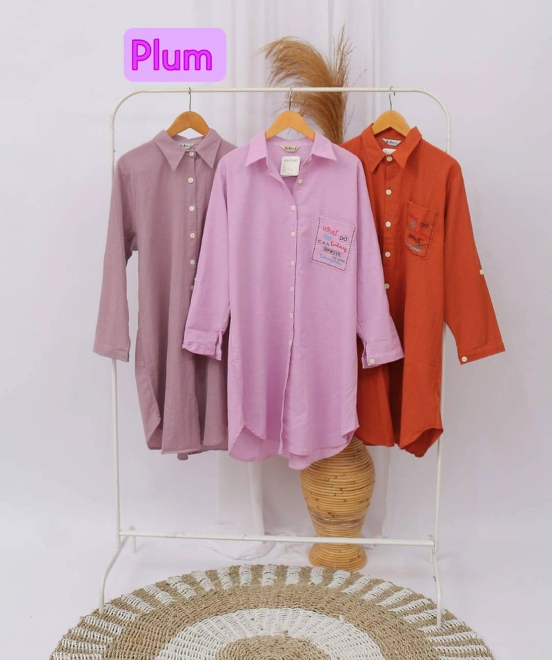 Giat Makmur [TA] - Tunik Polos Katun Linen Krinkel Import Allsize Plum