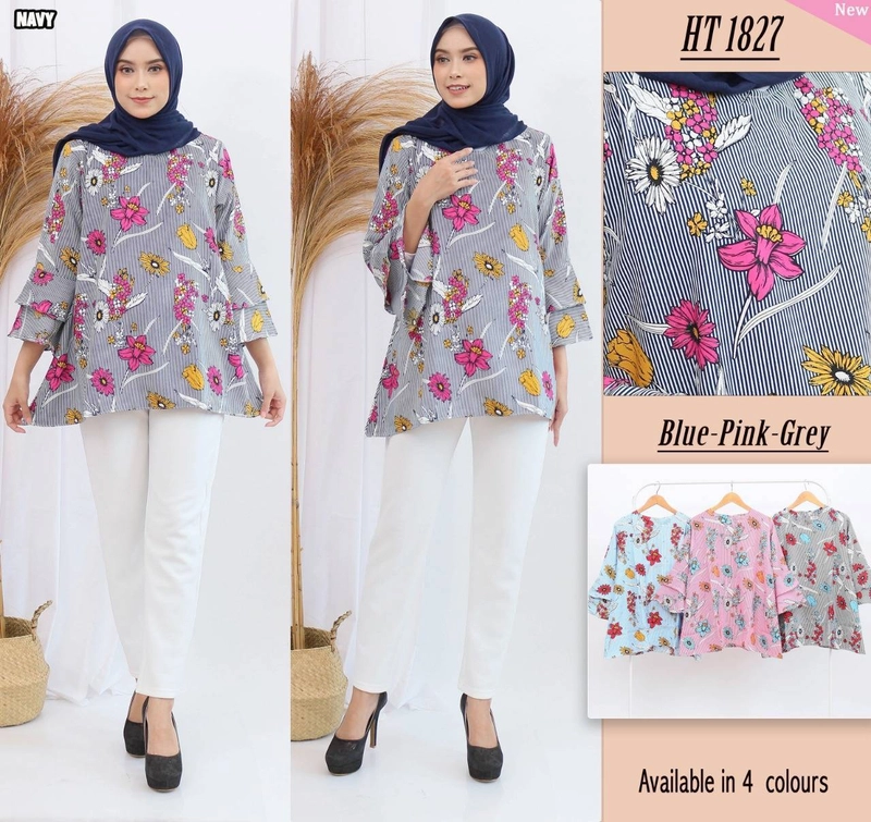 Product image Giat Makmur - Blouse Simply Flower (Navy, All Size, Pcs)