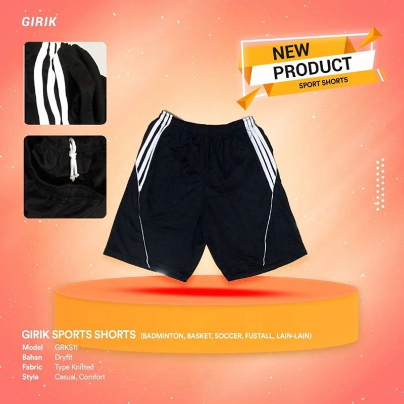Product image Girik - Shorts Sports Celana Olahraga Badminton, Basket, Soccer Bola M Black With White Stripes