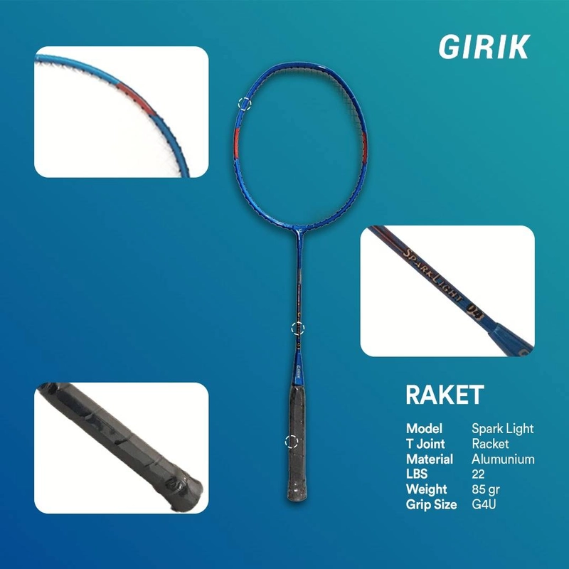 Product image Girik - Raket Badminton Spark Light Original Blue - 1 Pc free Tas 675 mm Blue