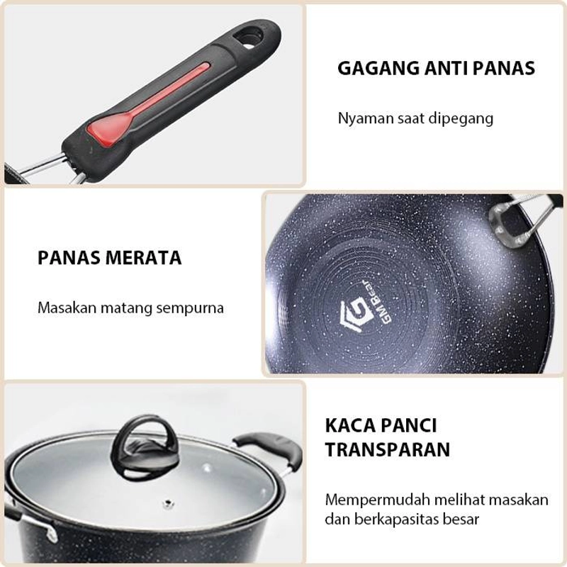 Product image GM Bear Panci Teflon Set 3 pcs 1382 - Panci Teflon Set Set Black