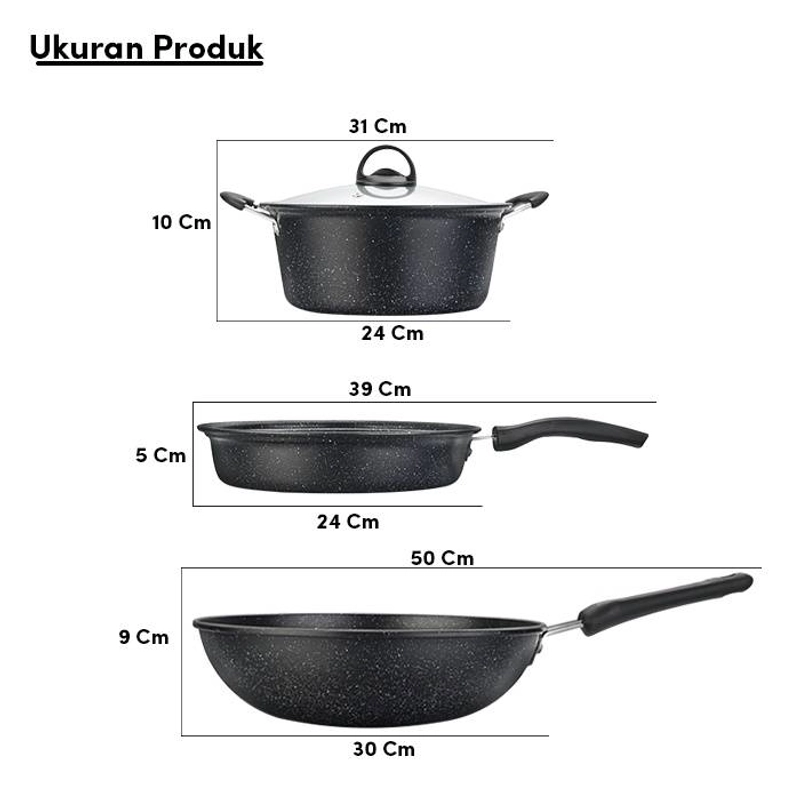 Product image GM Bear Panci Teflon Set 3 pcs 1382 - Panci Teflon Set Set Black