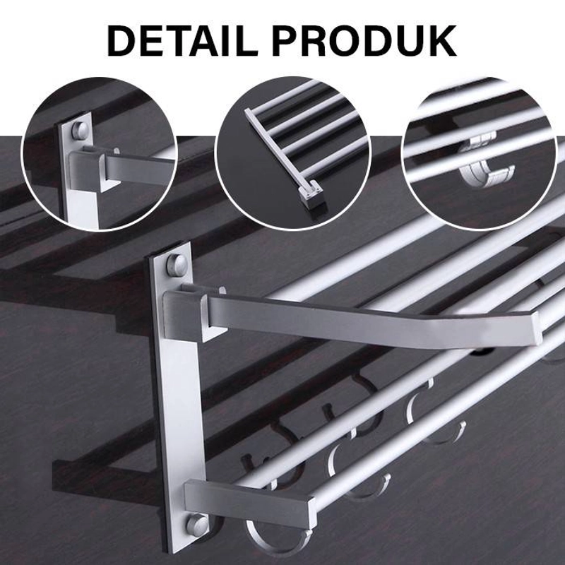Product image GM Bear Rak Handuk Multifungsi 1251 - Wall Mounted Towel Rack Multifunction 57 x 19 x 14 Cm Silver