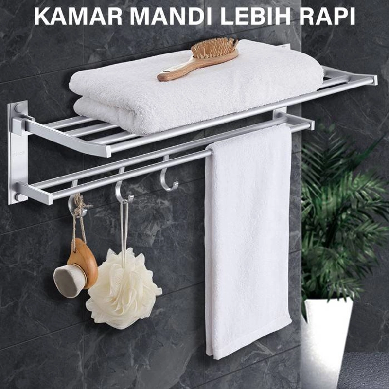 Product image GM Bear Rak Handuk Multifungsi 1251 - Wall Mounted Towel Rack Multifunction 57 x 19 x 14 Cm Silver
