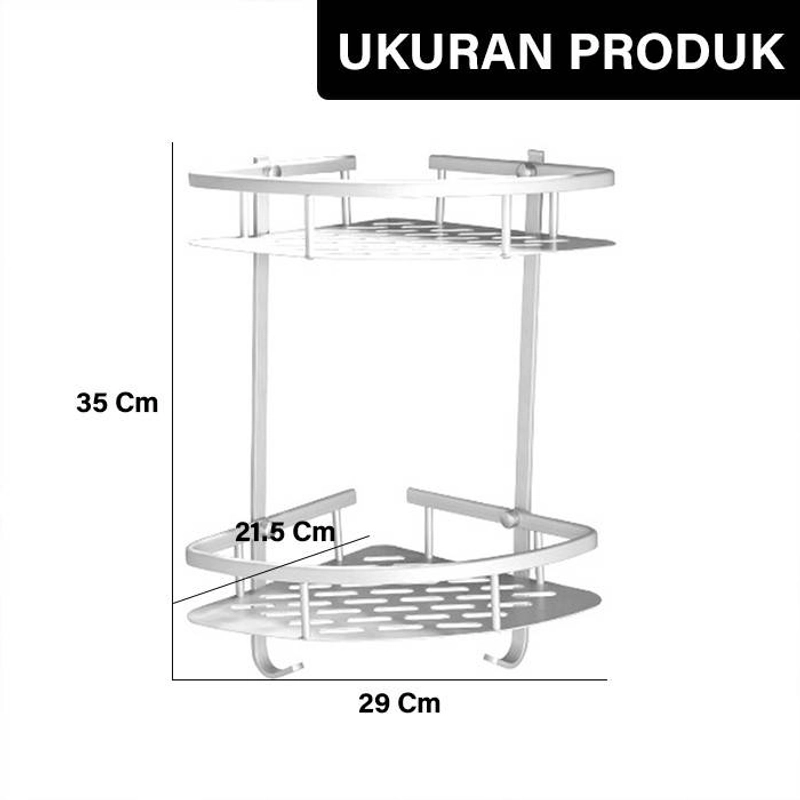 Product image GM Bear Rak Kamar Mandi Sudut 2 Susun 1250 - Bathroom Shelf Two Tier 35 x 22 x 29 Cm SIlver
