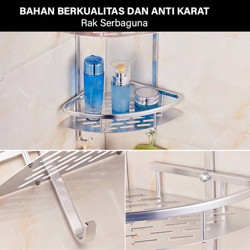Product image GM Bear Rak Kamar Mandi Sudut 2 Susun 1250 - Bathroom Shelf Two Tier 35 x 22 x 29 Cm SIlver