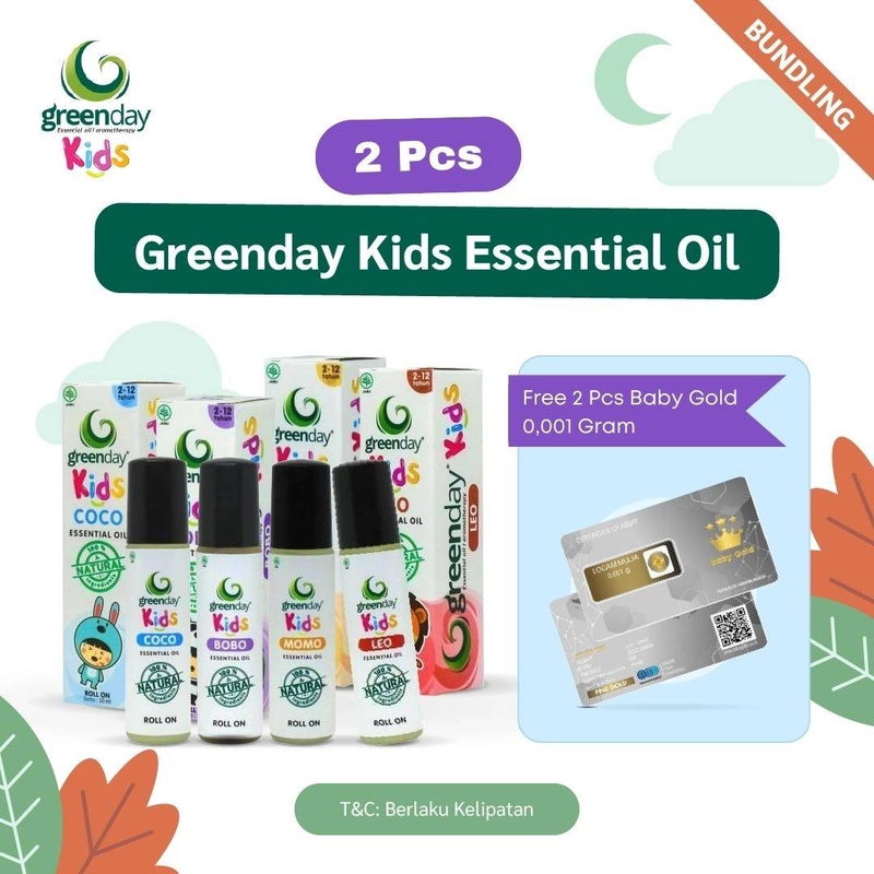 Greenday Kids Essential Oil 2 pcs (Free 2 Pcs Baby Gold 0 001 Gram) 10ml COCO + LEO