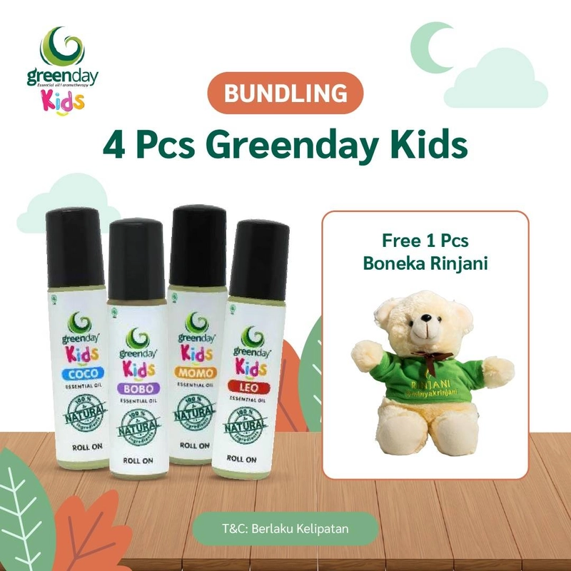 Product image Greenday Kids Essential Oil 4 pcs (Free 1 Pcs Boneka Rinjani)