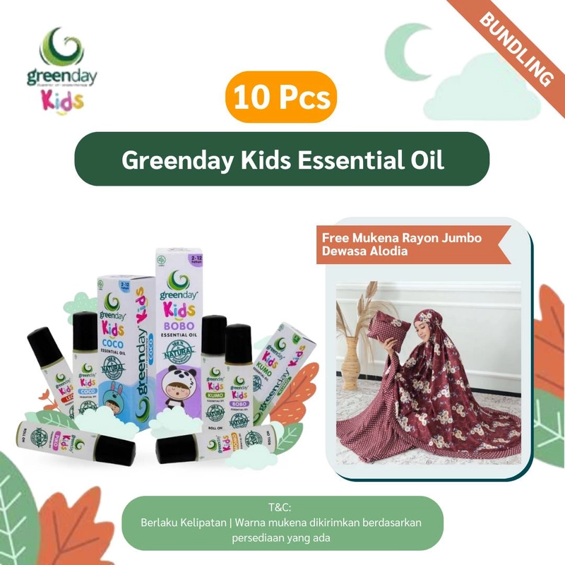 Product image Greenday Kids Essential Oil 10 pcs MIX BY REQUEST (Free Mukena Jumbo) 10 pcs + Mukena Alodia