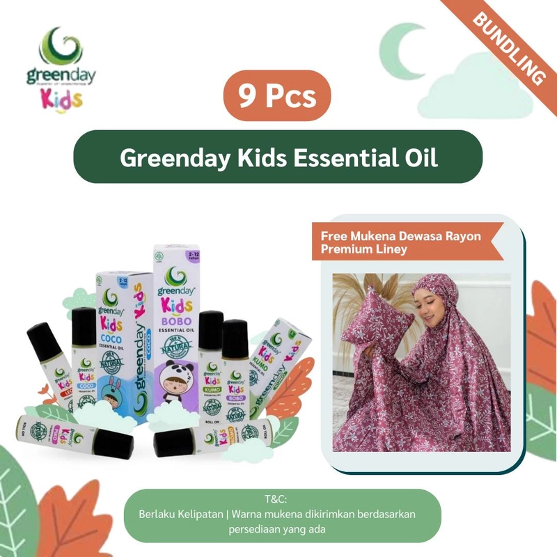 Product image Greenday Kids Essential Oil 9 pcs MIX BY REQUEST (Free Mukena Reguler) 9 pcs + Mukena Liney