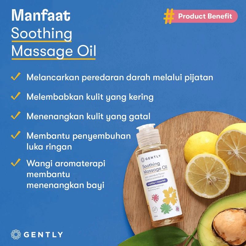 Product image GENTLY Soothing Massage Oil Minyak Gosok Pereda Kulit Gatal Merah Kering Baby Oil Minyak Pijat 60ml 100ml Citrus Essential Oil