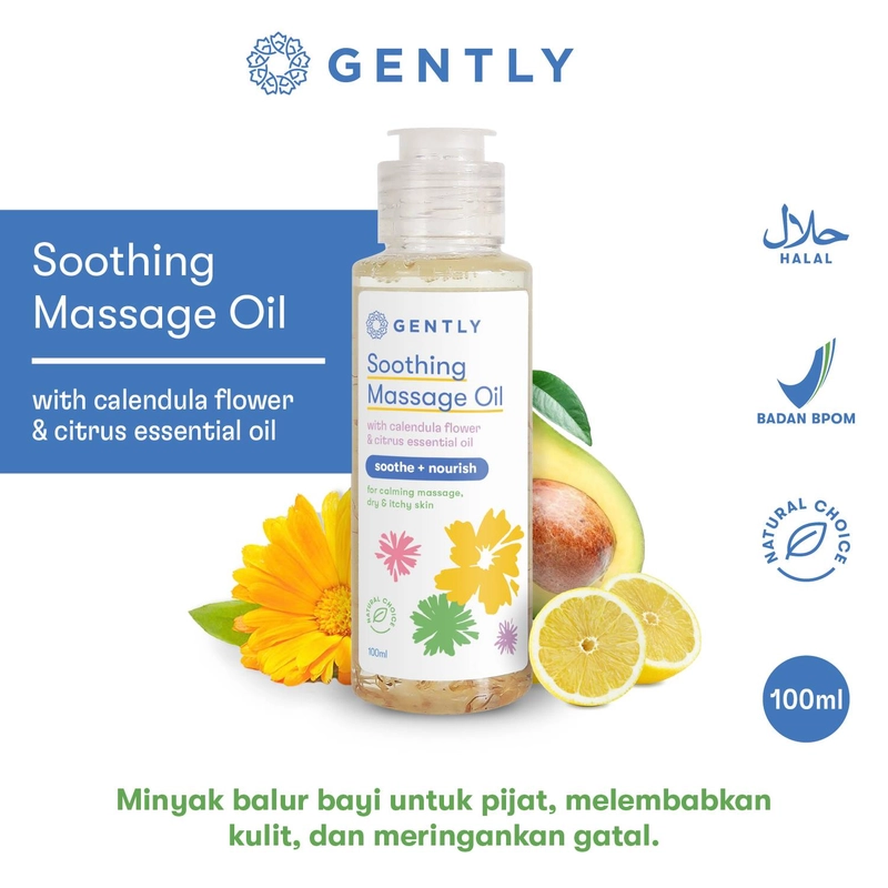 Product image GENTLY Soothing Massage Oil Minyak Gosok Pereda Kulit Gatal Merah Kering Baby Oil Minyak Pijat 60ml 100ml Citrus Essential Oil
