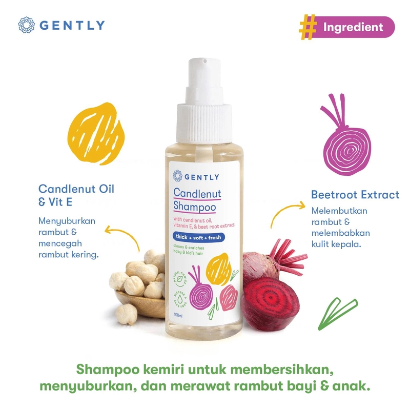 Product image GENTLY - Candlenut Shampoo Shampoo Kemiri Bayi Dan Anak 100ml Powdery