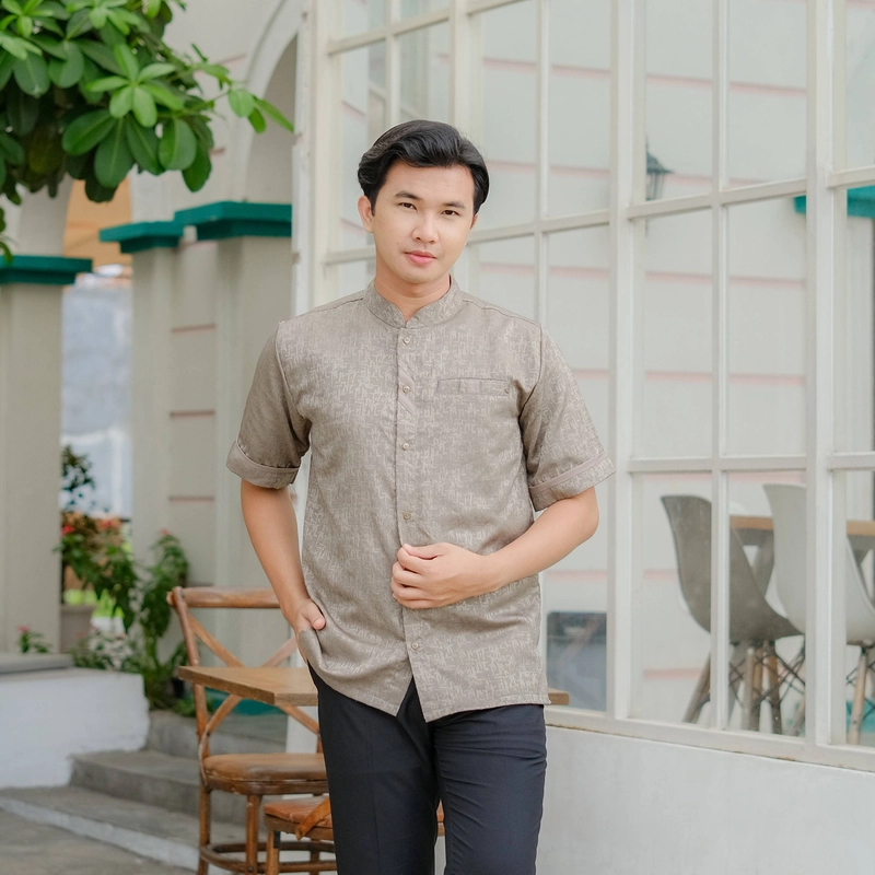 Product image Hazirah Id - (Buy 2 Get 1) Zyan Koko Kemeja Jaquard Kondangan Bisa Couple L Koko Lengan Pendek FRAPPUCINO