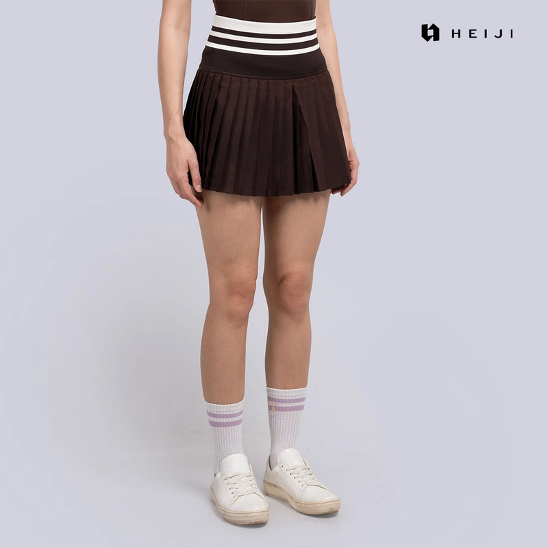 Product image HEIJI - SoftPace Pleated Skirt | Rok Tennis Wanita Built-In Short Pocket XL Brown