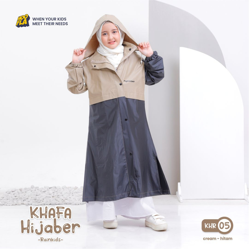 Product image Hoofla Official - Khafa Hijaber Rainkids L (KHR 05) Cream-Hitam