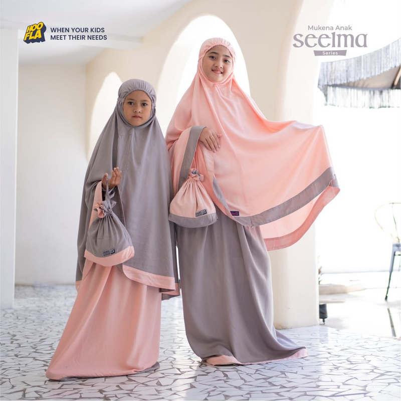 Product image Mukena Anak Seelma Series L (SEELMA 02) Light Grey-Pink