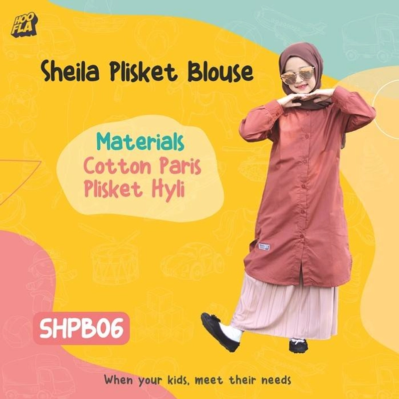 Product image Hoofla - SHPB 06 Sheila Plisket Blouse M Merah Bata x Mocca