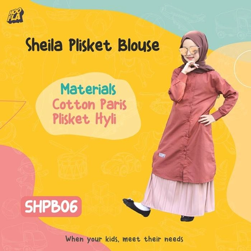 Product image Hoofla - SHPB 06 Sheila Plisket Blouse M Merah Bata x Mocca