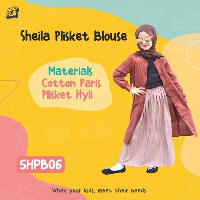 Product image Hoofla - SHPB 06 Sheila Plisket Blouse M Merah Bata x Mocca