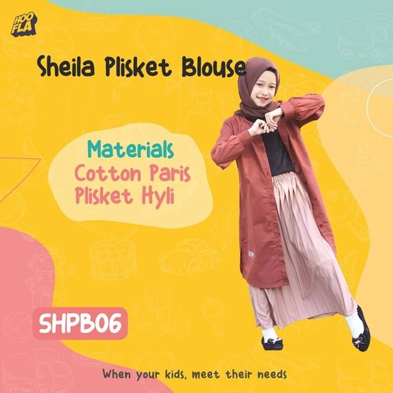 Product image Hoofla - SHPB 06 Sheila Plisket Blouse M Merah Bata x Mocca