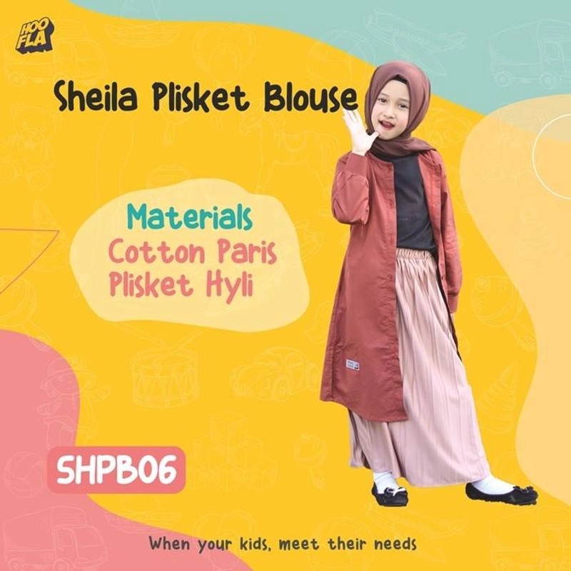 Product image Hoofla - SHPB 06 Sheila Plisket Blouse M Merah Bata x Mocca