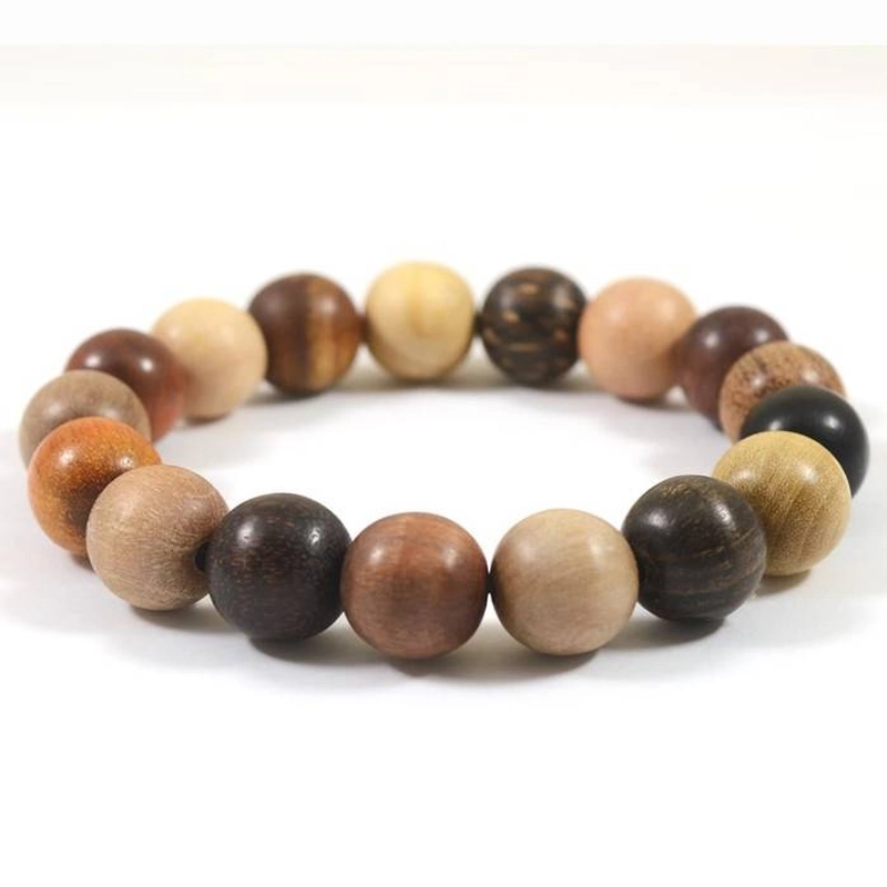 Product image Indahcraft - Gelang Campuran 17 Jenis Kayu Asli Natural Alami 12 Mm 18 Cm Multiwarna Bulat