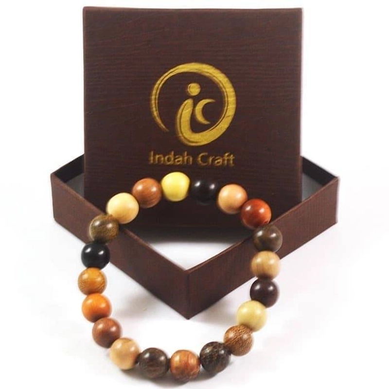 Product image Indahcraft - Gelang Campuran 20 Jenis Kayu Asli 10 Mm Natural 18 Cm Multiwarna Bulat