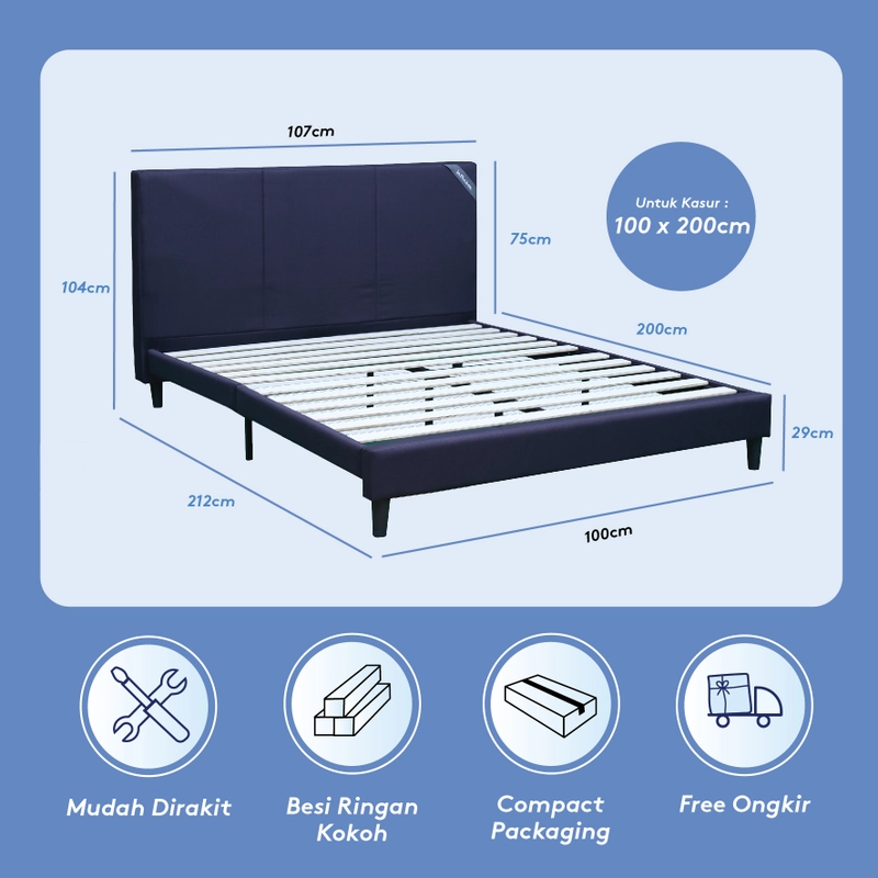 Product image Inthebox - Divan Tempat Tidur Sandaran Besi 100x200 Single (PO 7 Hari)