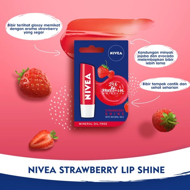 Product image Nivea - NLC Lip Balm Strawberry Shine 18g Merah