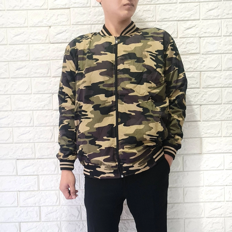 Product image Jembar - Jaket Baseball Pria Korea Original Distro Bandung Loreng M Camo Hijau