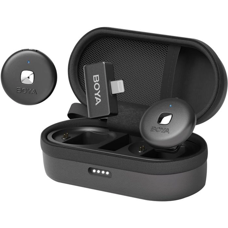Product image BOYA OMIC-D/U Sistem Mikrofon Nirkabel Dua Saluran 2.4GHz Ultracompact dengan Casing Pengisi Daya Port USB Tipe C Omic-D IOS Blk all variant