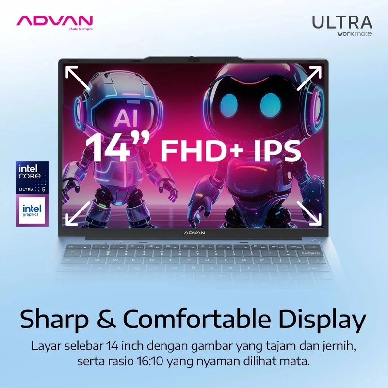 Product image [jikalaku] Advan Laptop Workmate Ultra 8/256GB Intel Ultra 5 115U With AI Boost 14" FHD+ BLUE all variant all variant