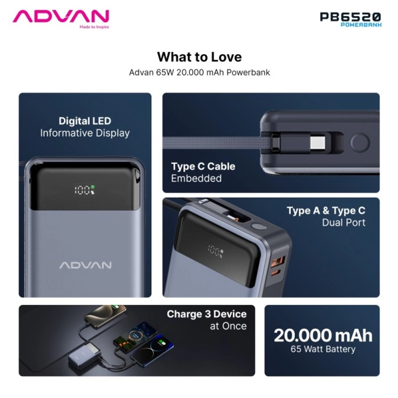 Product image Powerbank Advan PB6520 20.000mAh 65W Fast Charging all variant all variant