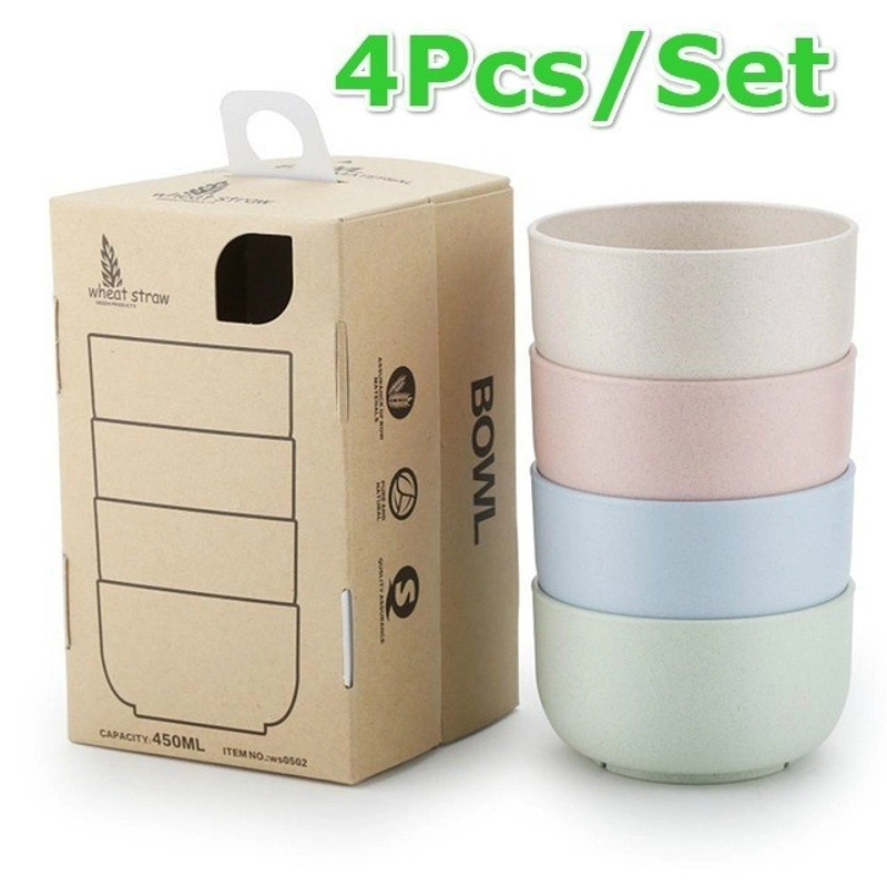 Product image KAHASIL - SET 4Pcs Mangkok Mangkuk Tahan Panas Wheat Straw Bowl Microwave Warna Warni KMJ053 all variant all variant