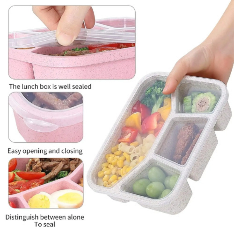Product image KAMJE Tempat Makan Lunch Box Wadah Kotak Bekal Makanan Aesthetic 4 Grid KMJ275 all variant BIRU